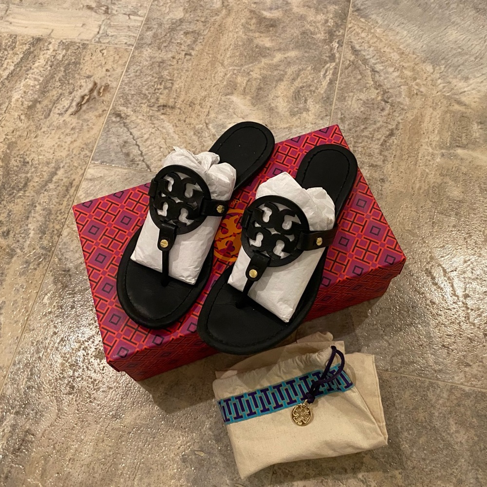 Tory Burch Miller sandals. So cute, black matte color. Good condition.